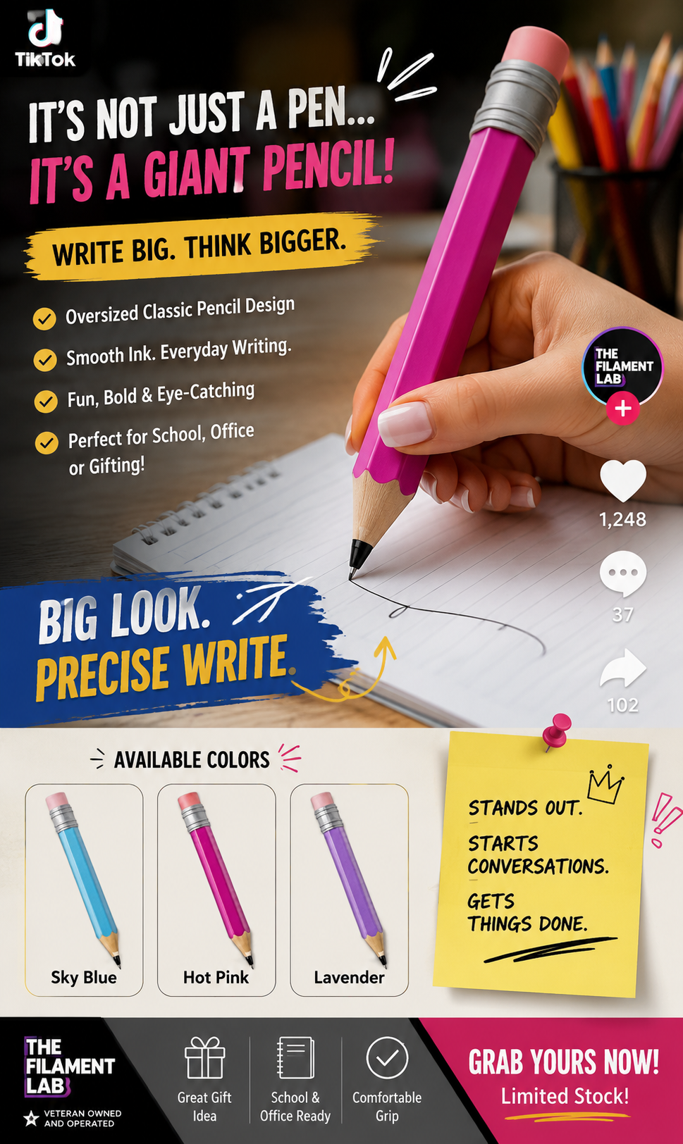 Oversized Pencil Pen – 3D Printed Classic Pencil Inspired Writing Pen