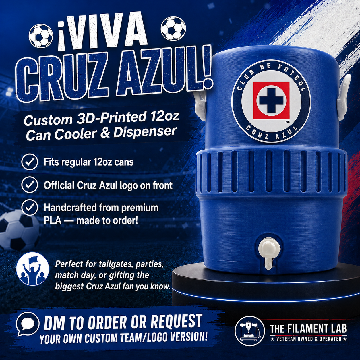 Cruz Azul Inspired 3D Printed 12oz Can Holder